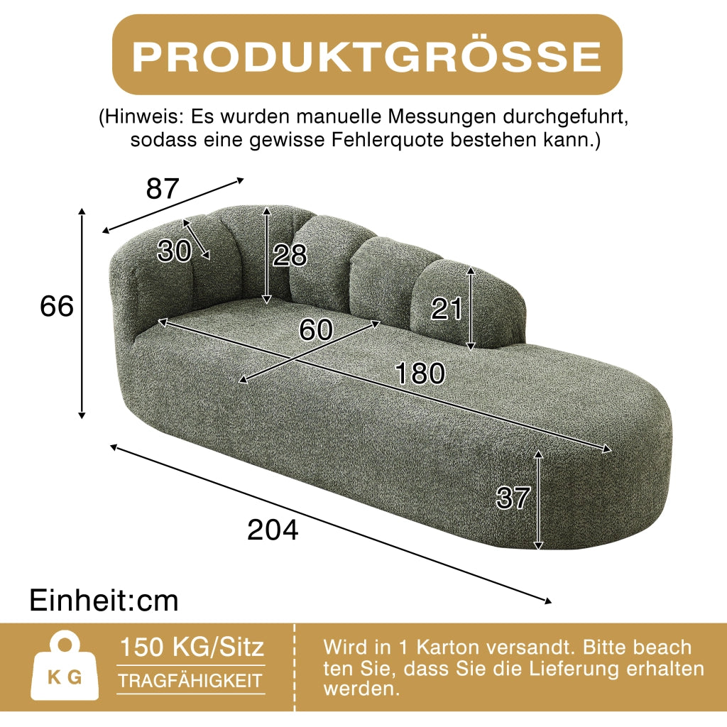 Méridienne curva con schienale ondulato e design senza braccioli per soggiorno e lettura in chenille verde salvia