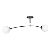 Plafoniera Moderna 2 Luci Susanoo In Acciaio Nero E Vetri A Sfera In Bianco