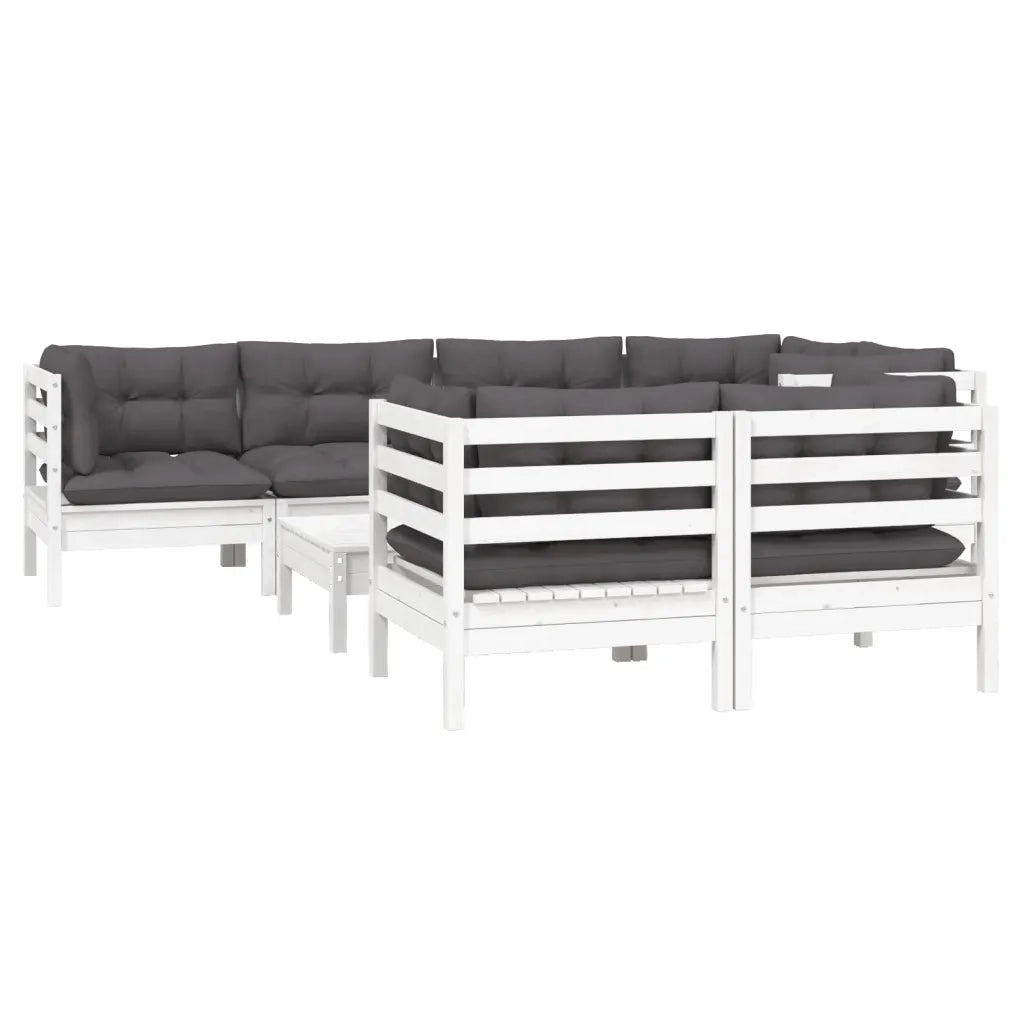Set Divani da Giardino 8 pz con Cuscini Bianchi Legno di Pino 3096497
