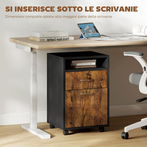 Mobiletto Ufficio con Cassetto e Ruote 40x35x60 cm in Legno Marrone