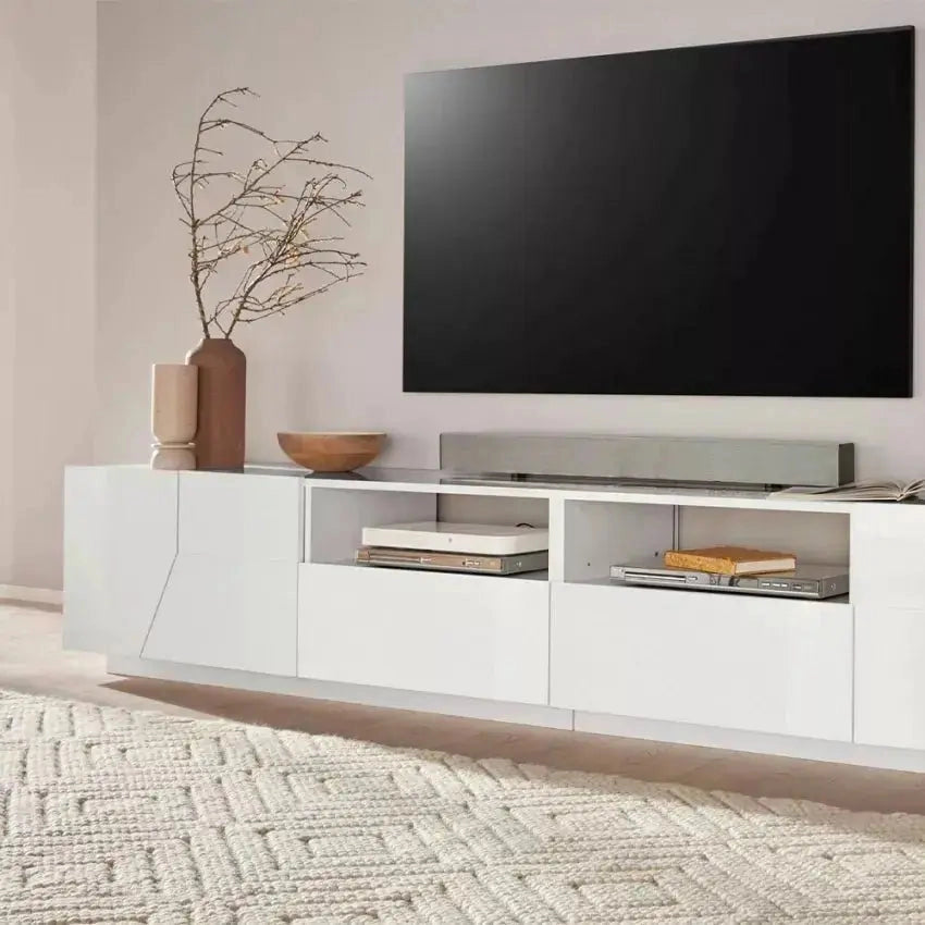 Porta TV in Bianco Laccato Alien Lowboard 260 x 43 x 46 cm