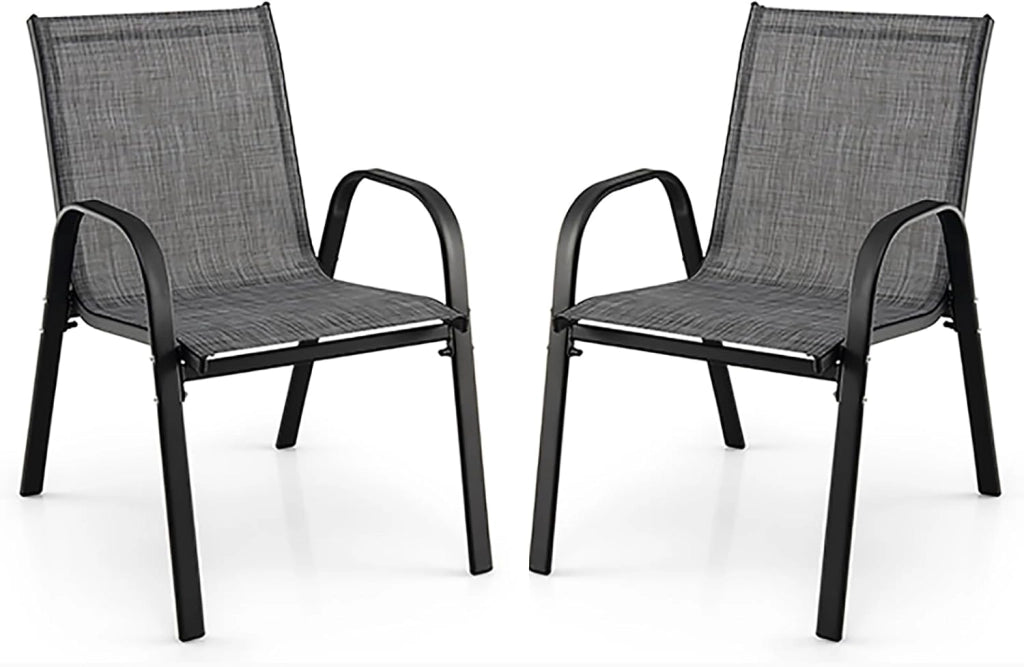 Set di 2 Sedie da Giardino Impilabili, Sedie da Terrazza con Braccioli, Sedie Impilabili in Metallo e Tssuto Textilene, Sedie da Balcone, 55 x 67 x 83 cm, Sedie da Pranzo per Patio, Terrazza