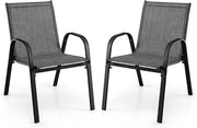 Set di 2 Sedie da Giardino Impilabili, Sedie da Terrazza con Braccioli, Sedie Impilabili in Metallo e Tssuto Textilene, Sedie da Balcone, 55 x 67 x 83 cm, Sedie da Pranzo per Patio, Terrazza