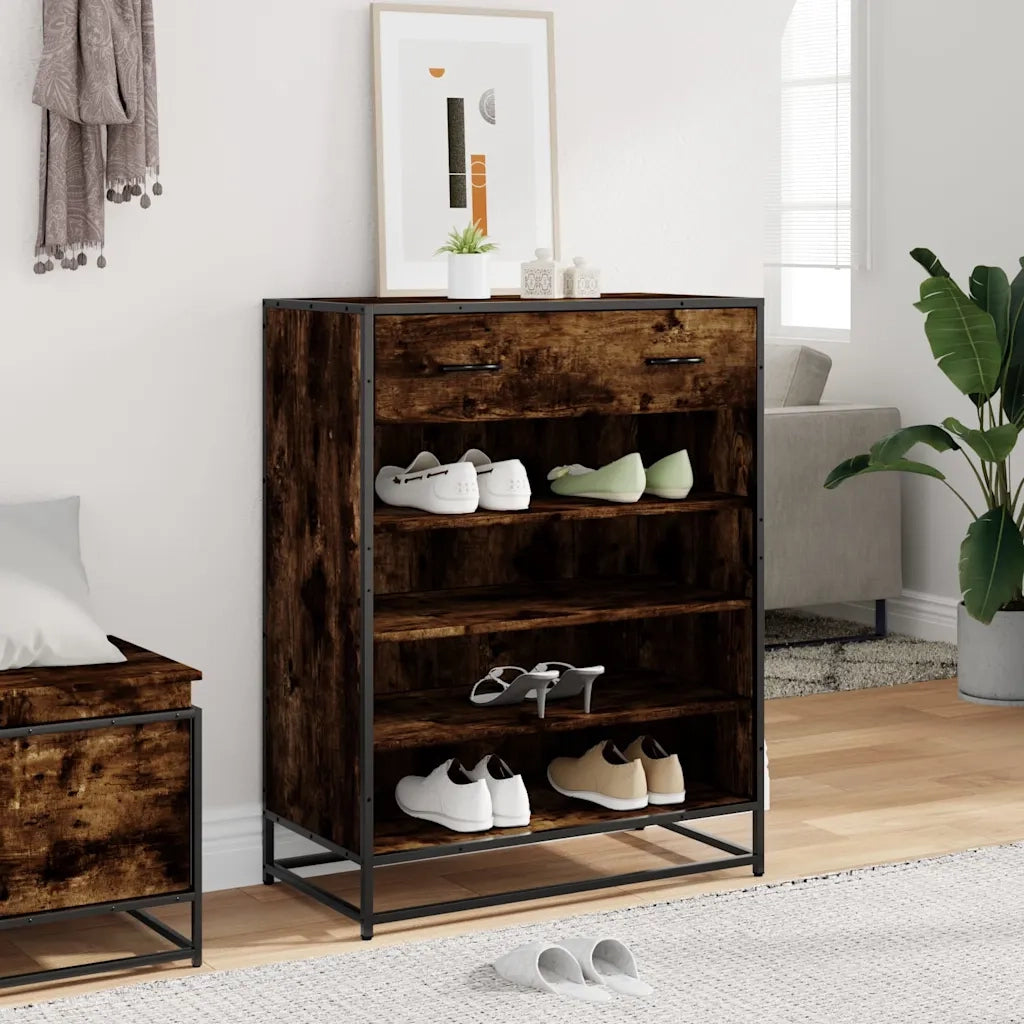 Scarpiera | Mobile per scarpe Rovere Fumo 75x38x97,5 cm Legno Multistrato Metallo
