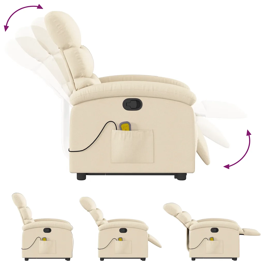 Poltrona Alzapersona Massaggiante | Sedia Relax Reclinabile Crema in Tessuto
