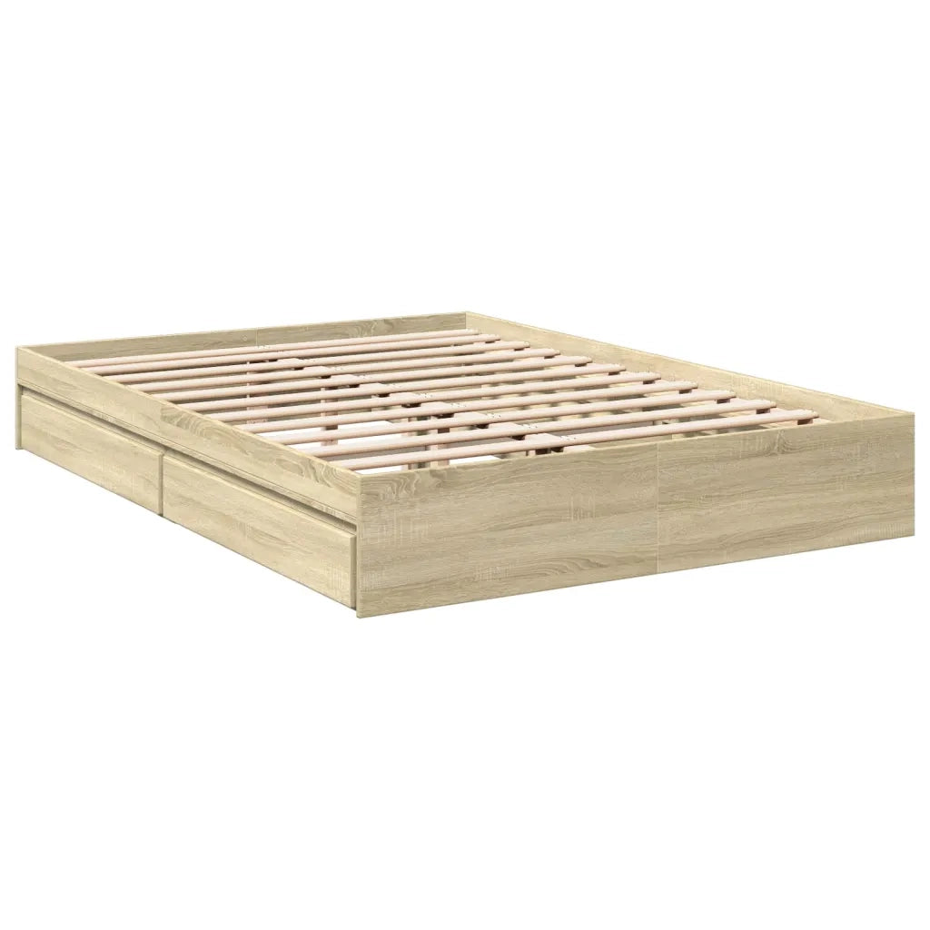 Letto matrimoniale | Letto per adulti | Giroletto Cassetti Rovere Sonoma 160x200 cm Legno Multistrato