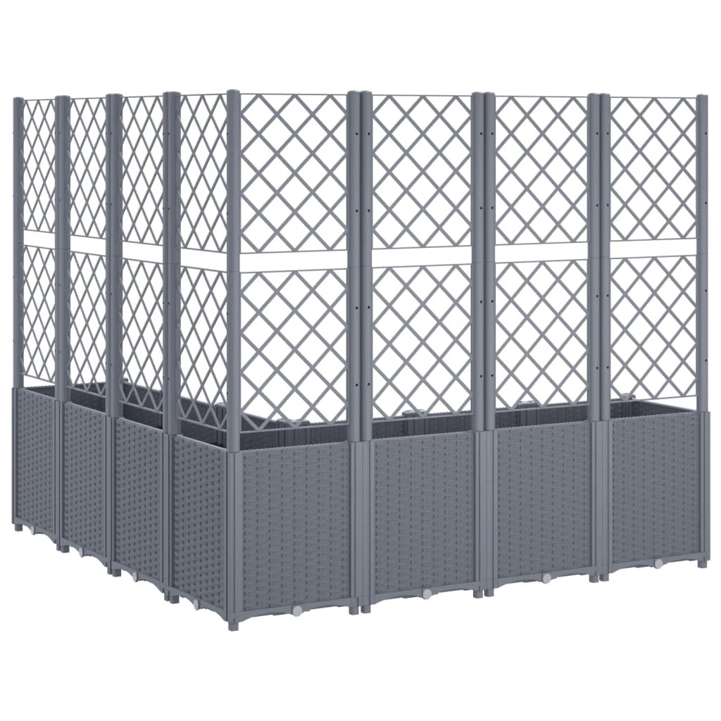 Fioriera rialzata per piante fiori terrazza giardino con traliccio 160 x 160 x 140 cm PP grigio 02_0038259