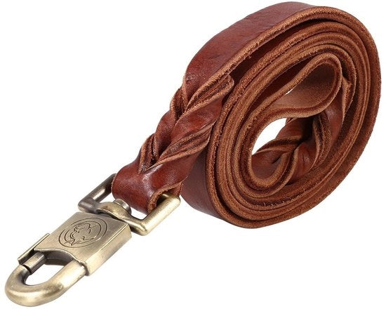 Cinturone per cani in pelle morbida - Cinturino per cani - Collare per cani - Flessibile - Sostenibile - Intrecciato - Chiusura metallica - 2,5 x 120 cm - Accessorio per cani
