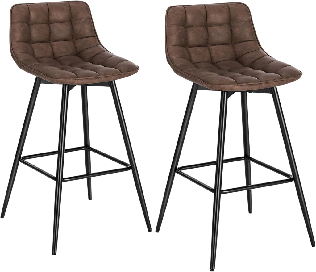 Sgabelli da Bar Stile Industriale Alta Sedia da Cucina in PU Marrone Gambe in Metallo 2 Pezzi