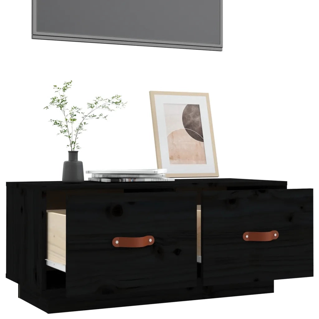 Mobile Porta TV Nero 80x34x35 cm in Legno Massello di Pino 818244