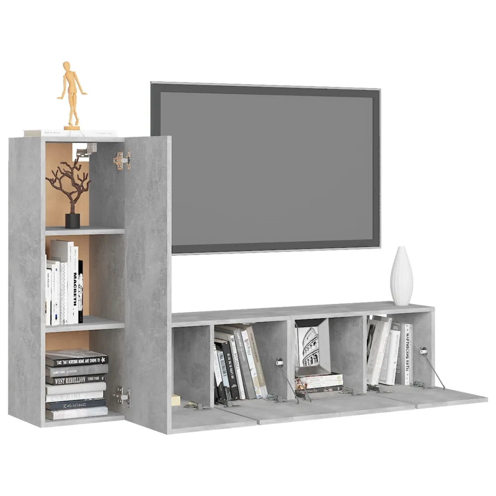 Set di Mobili Porta TV 3 pz-Credenza per TV Grigio Cemento in Legno Multistrato 183291