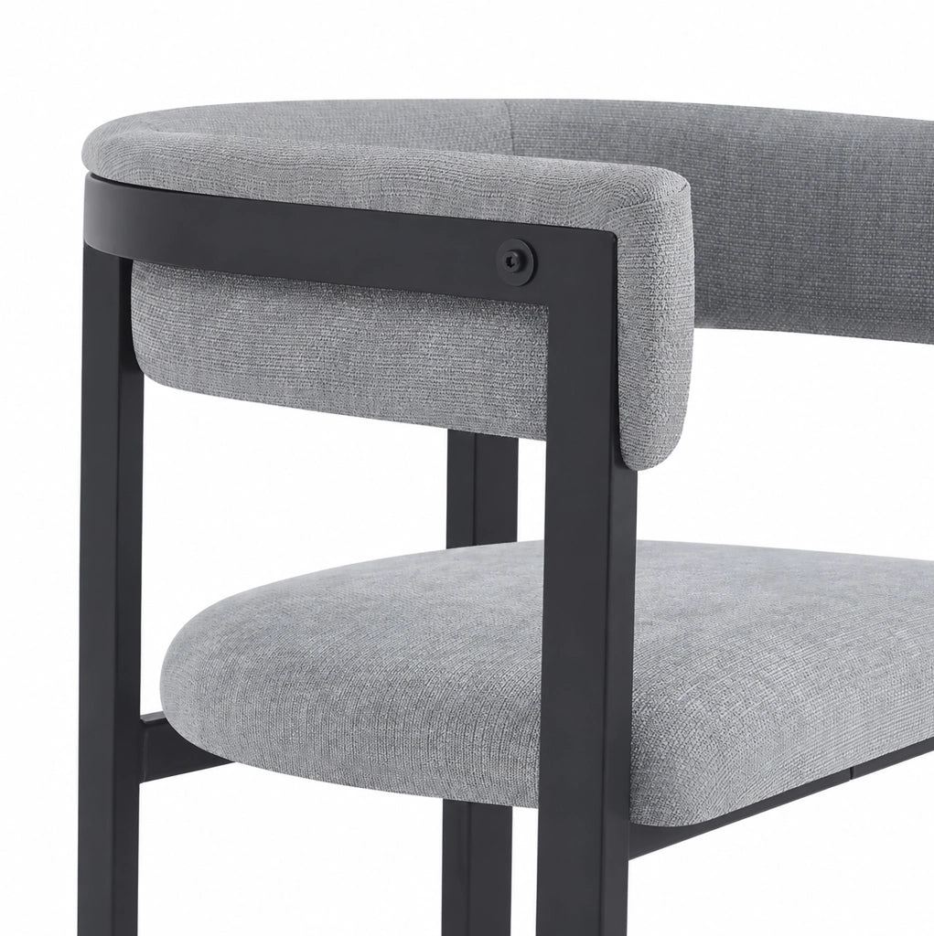 Set di 2 sedie da pranzo moderne in chenille grigio con schienale curvo e struttura in metallo