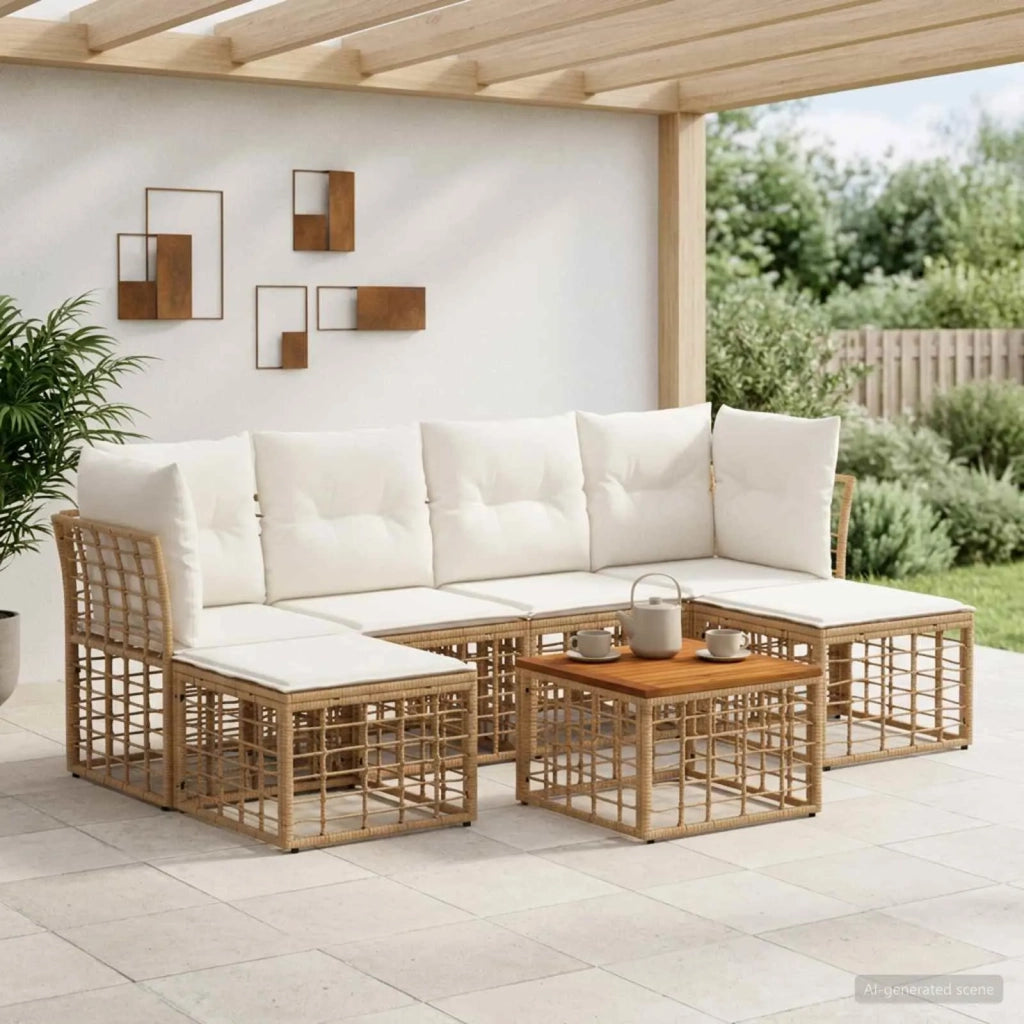 Set di divani da esterno 7 pcs Naturale e Bianco Crema 3437528