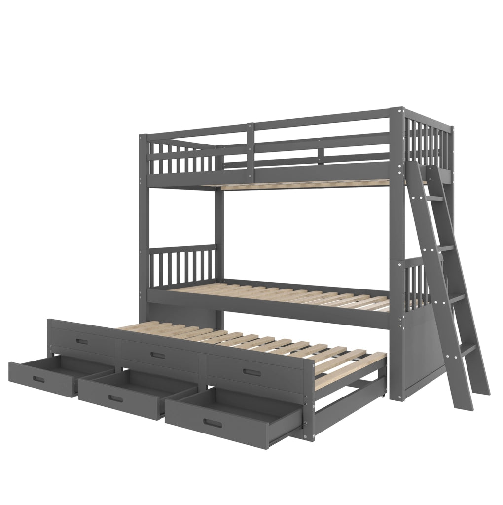 Letto a castello 90x200 cm con letto estraibile e 3 cassetti in legno e MDF grigio