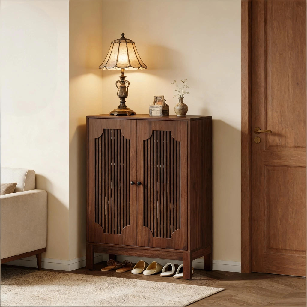 Scarpiera con 4 ripiani regolabili e struttura in MDF per ingresso e soggiorno effetto noce 101 × 43 × 22,5 cm
