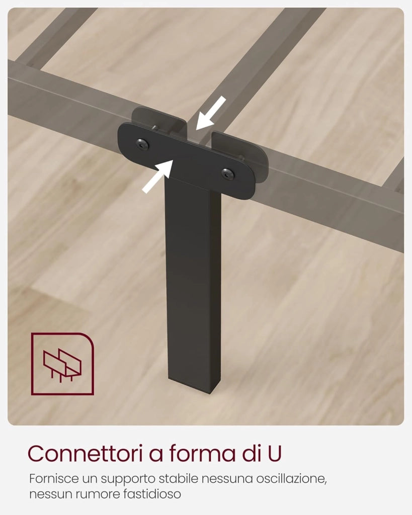 VASAGLE Struttura Letto Matrimoniale, Letto a Doghe in Metallo per Materassi di 140 x 200 cm, per Stanza di Ospiti, Montaggio Facile, per Spazi Piccoli, Nero Inchiostro RMB064B01