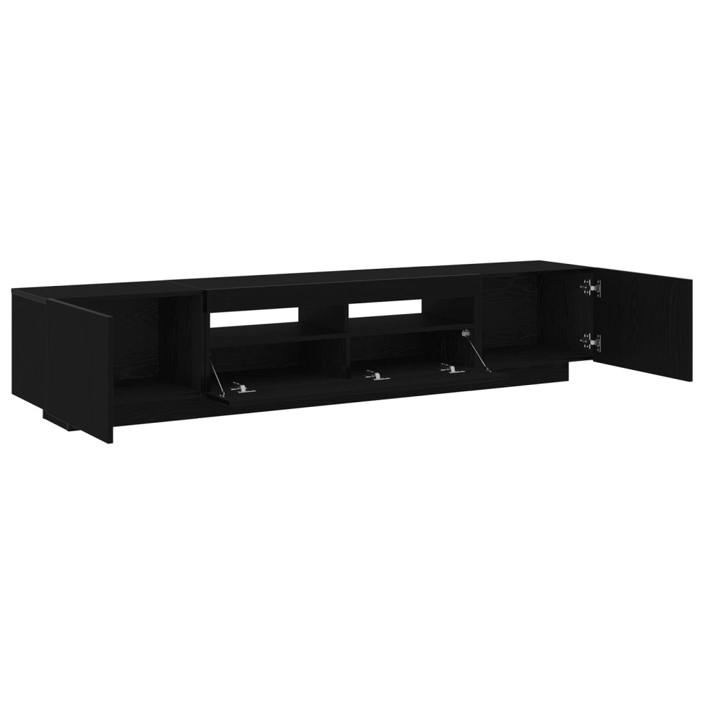 Mobile TV  con luci LED, nero Rovere, 200x35x40 cm, in legno ingegnerizzato