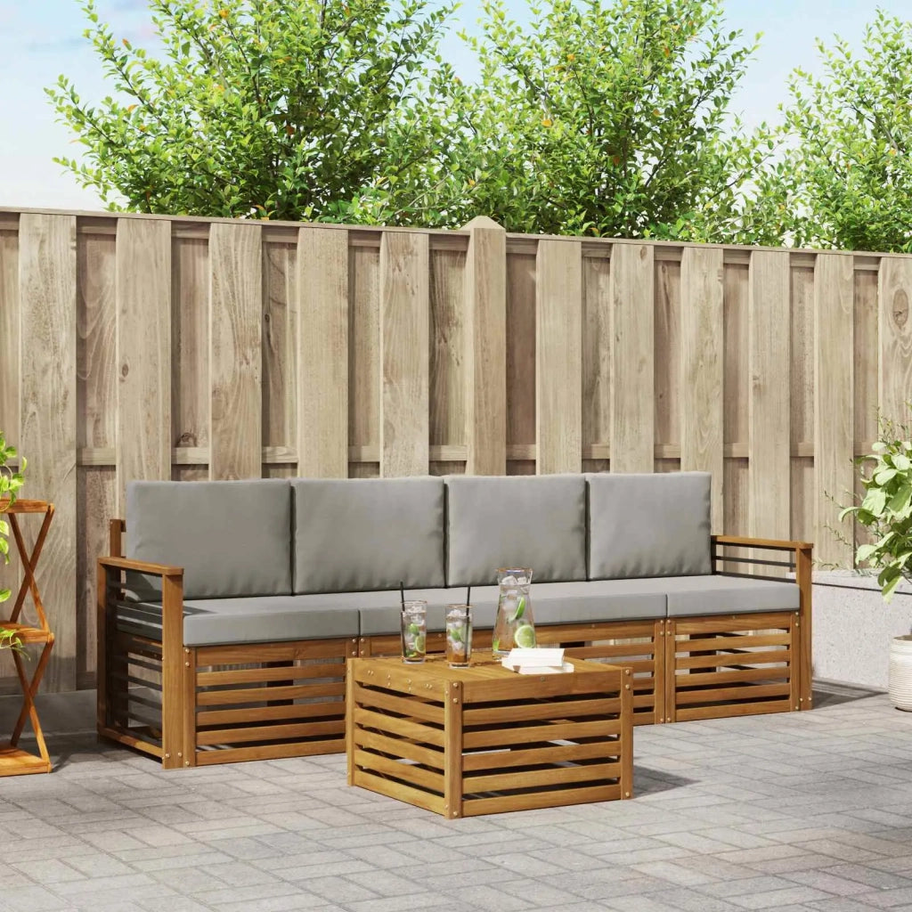 Set di divani da esterno 5 pcs Grigio Naturale e Chiaro