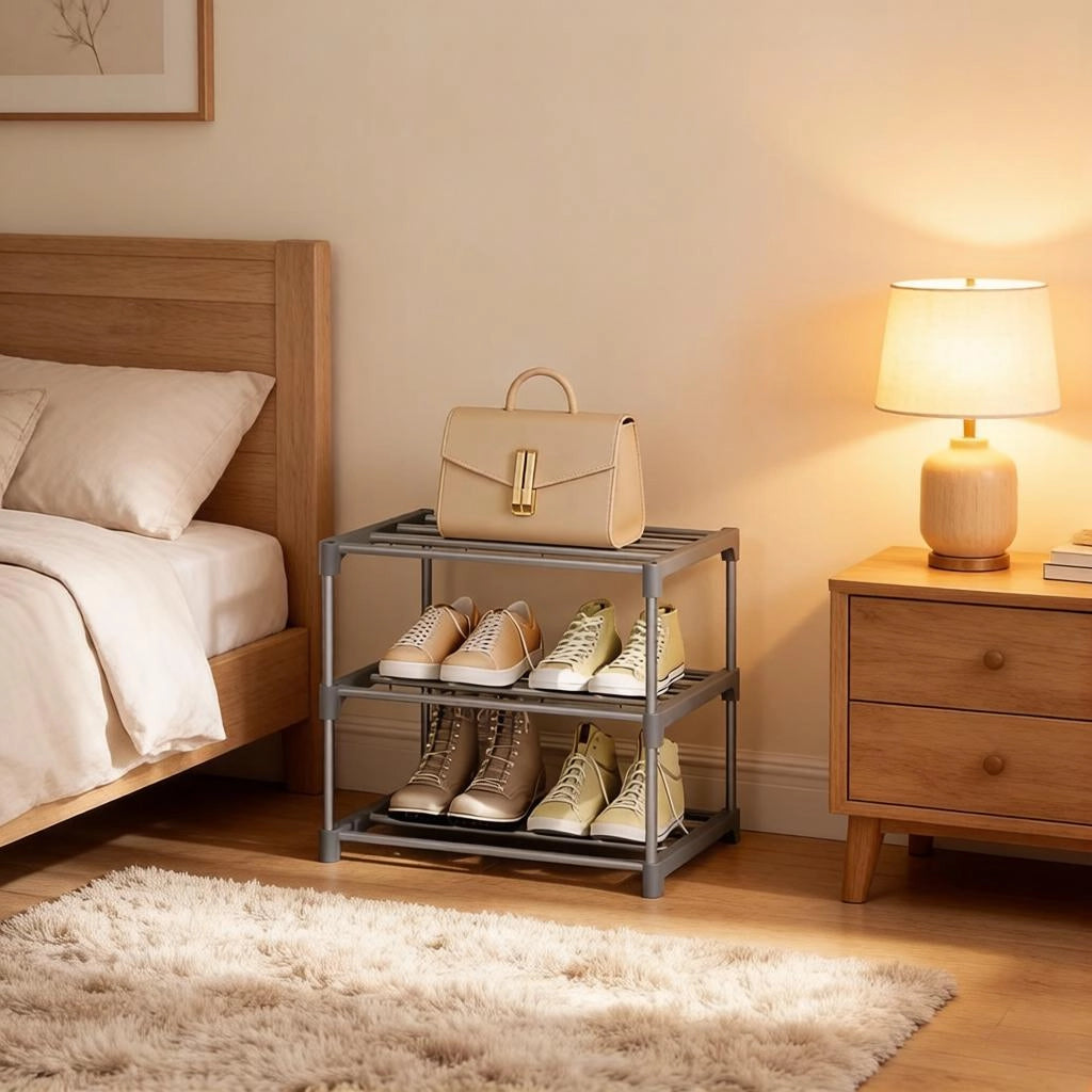 Scarpiera 42x30x37 cm a 3 ripiani in metallo grigio