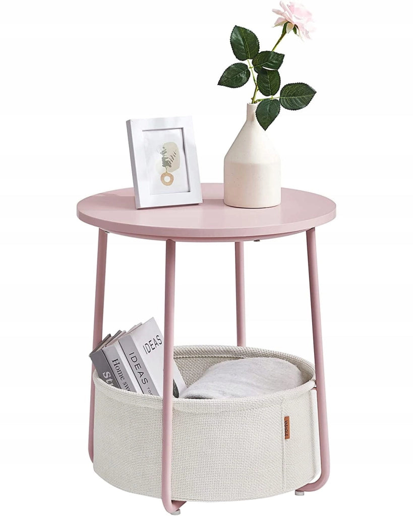 Tavolino rotondo Valora con cestino | Rosa | comodino