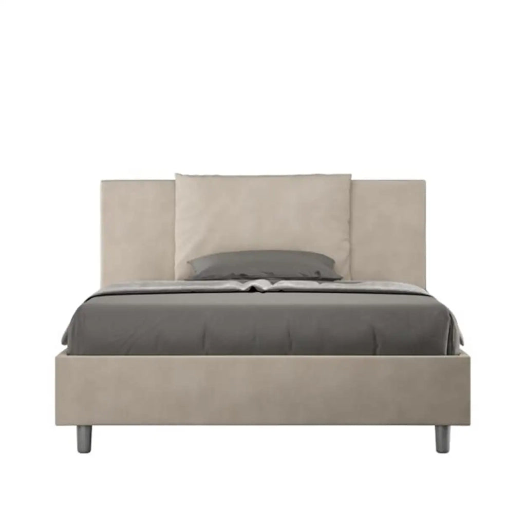 Letto matrimoniale francese senza rete imbottito 140x210 microfibra sabbia Antea