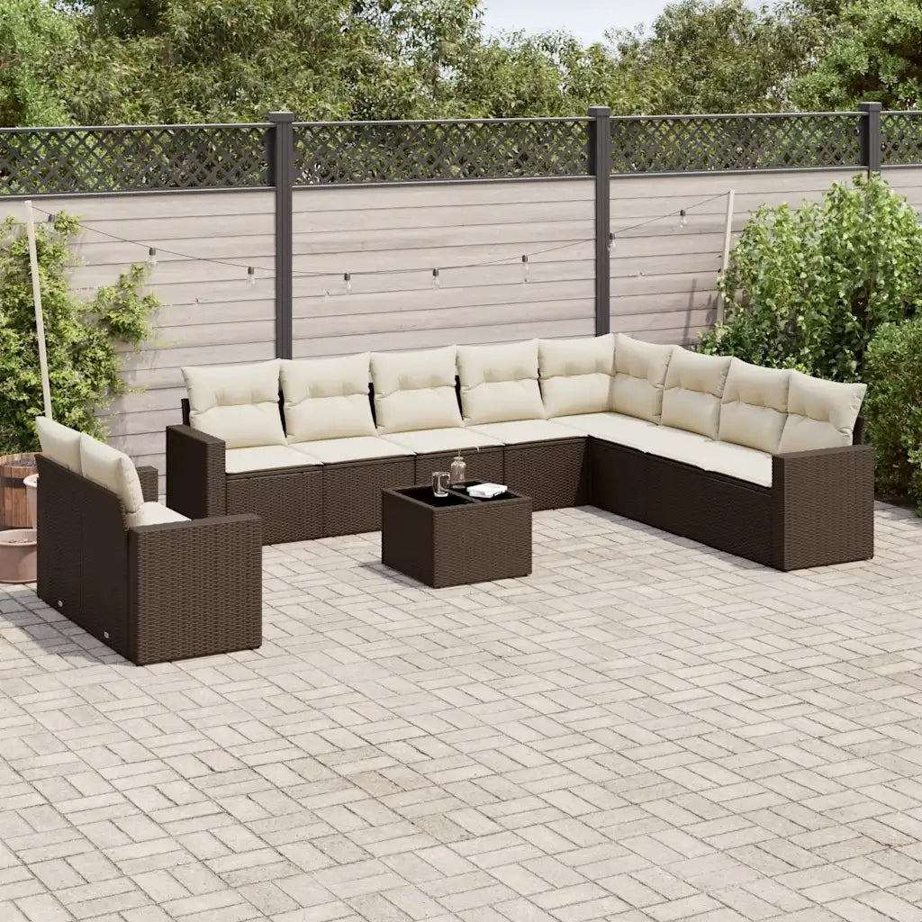 Set Divani da Giardino 11 pz con Cuscini Polyrattan Marrone 3217873