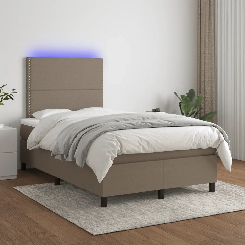 Letto a Molle con Materasso e LED Tortora 120x190 cm in Tessuto 3270194