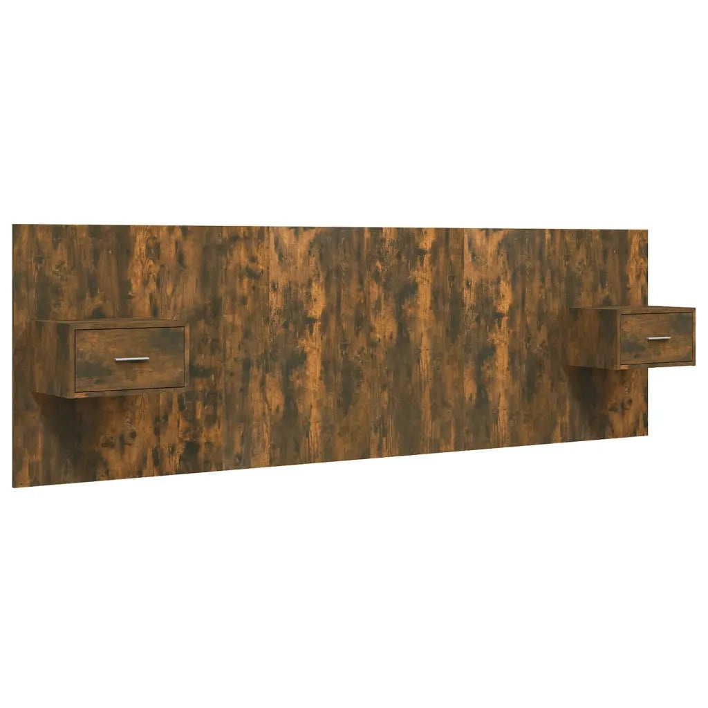 Testiera Letto con Comodini-Testiera con Contenitore in Legno Multistrato Rovere Fumo 785715
