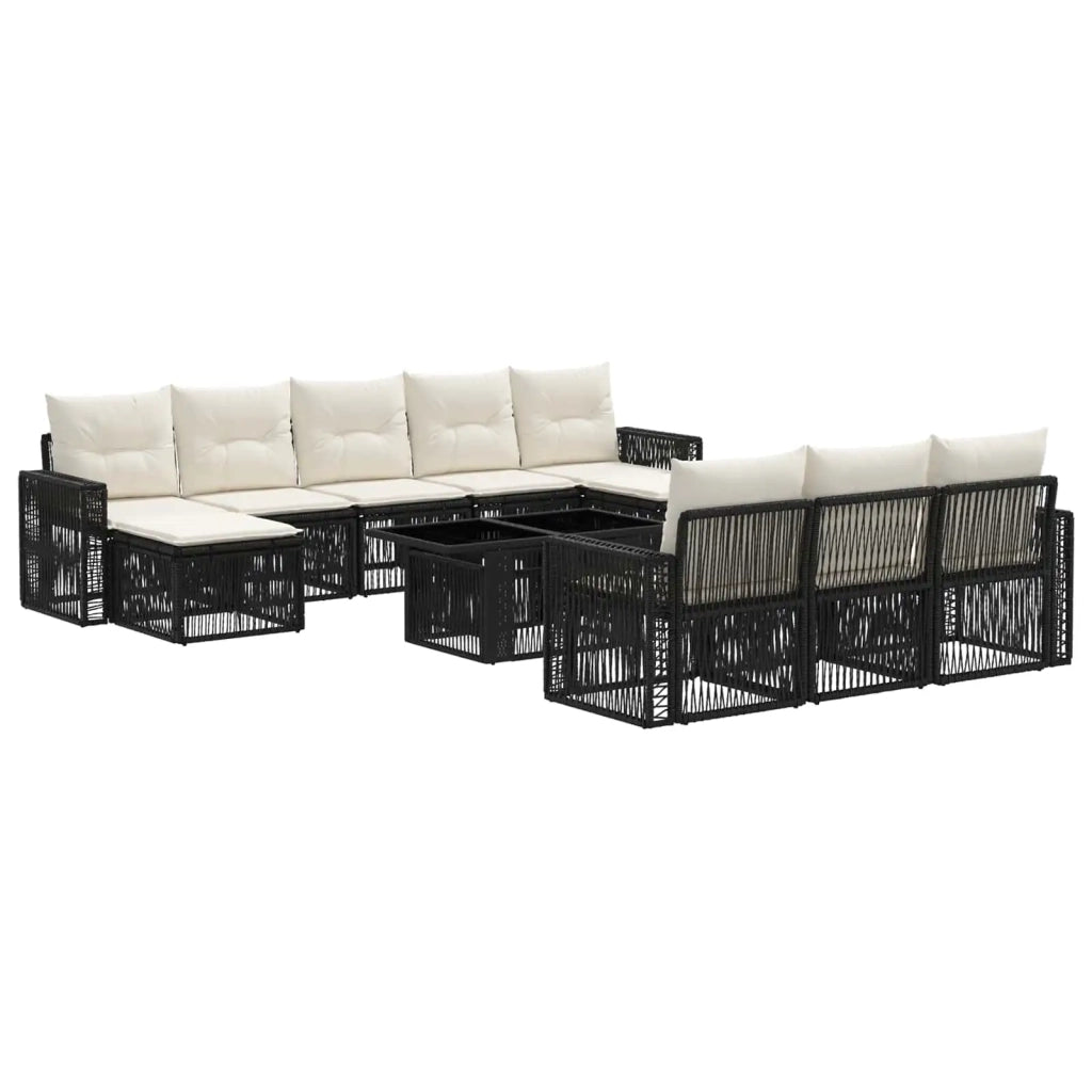 Set Divano da Giardino 11 pz Nero e Bianco Crema polyrattan 3436852