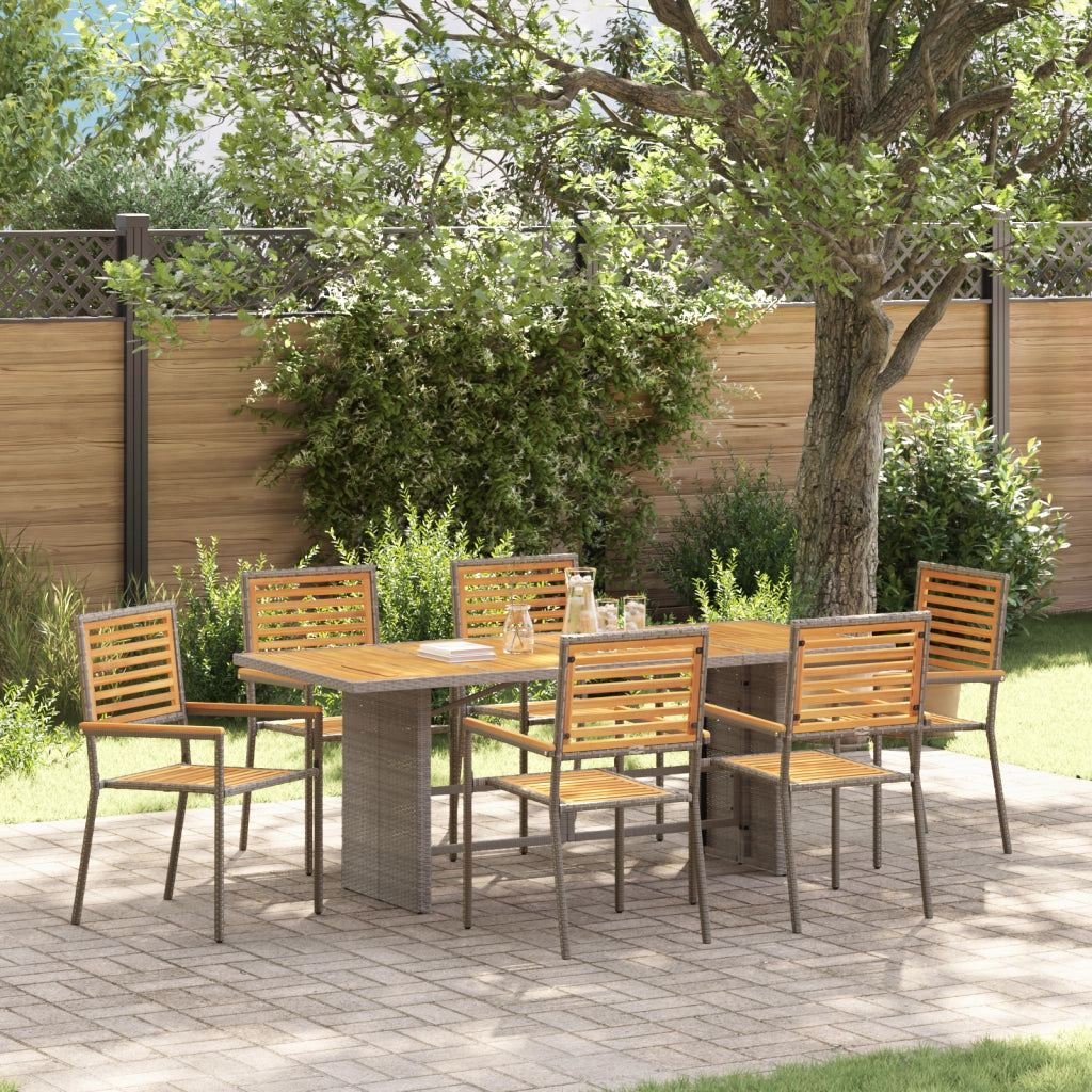 Set da Pranzo da Giardino in Polyrattan Grigio e Acacia 7 Pezzi