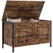 Cassapanca in Legno da 95L Stile Industriale con Coperchio e Cerniera di Sicurezza, 80x40x49cm, Marrone