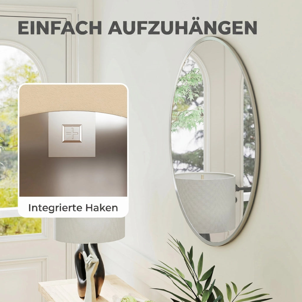 Wandspiegel, modernes Design, 61 x 61 cm, Silber