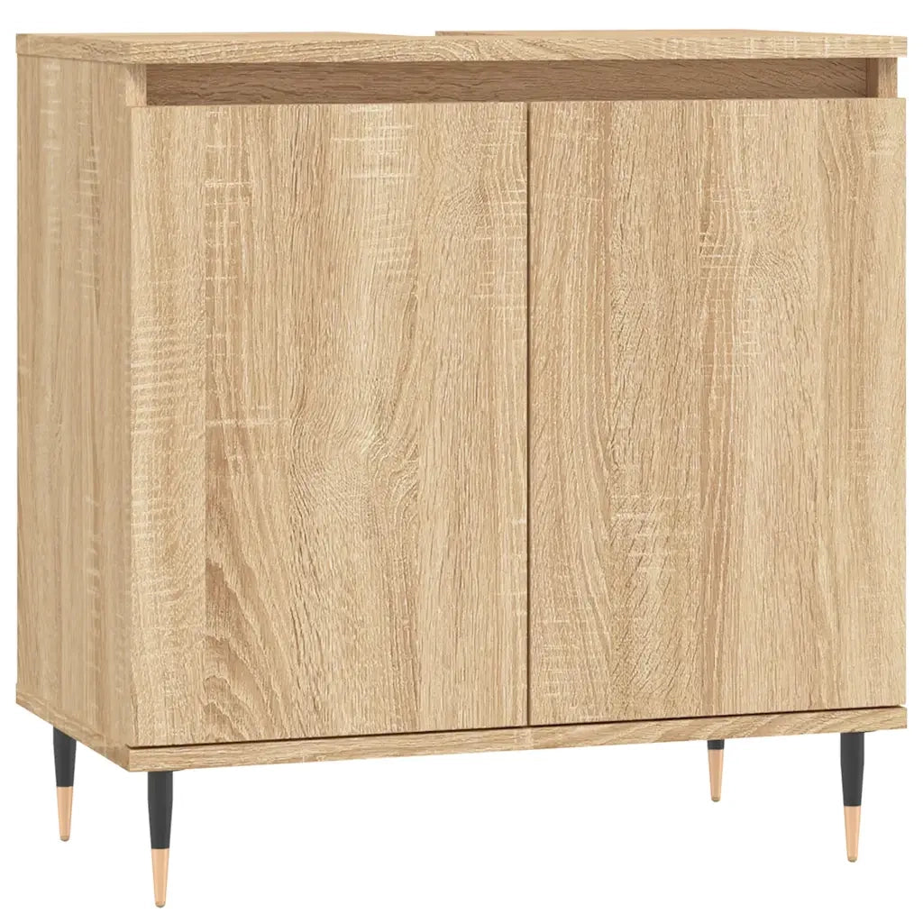Mobiletto da bagno con gambe in ferro ampia capacità contenitiva 58 x 33 x 60 cm stile industriale legno di rovere Sonoma ingegnerizzato 02_0049016