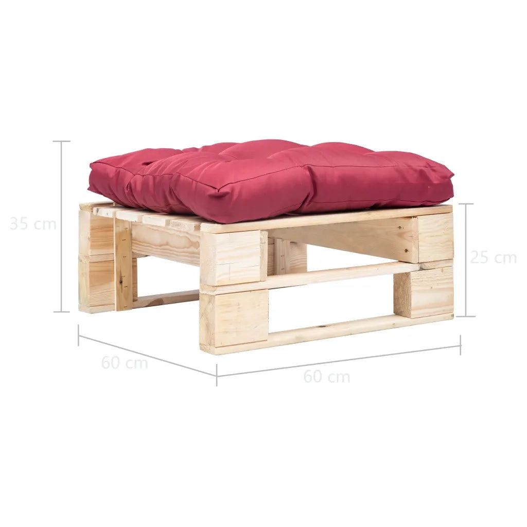 Ottomana Pallet da Giardino con Cuscino Rosso in Legno Naturale CFW3929500
