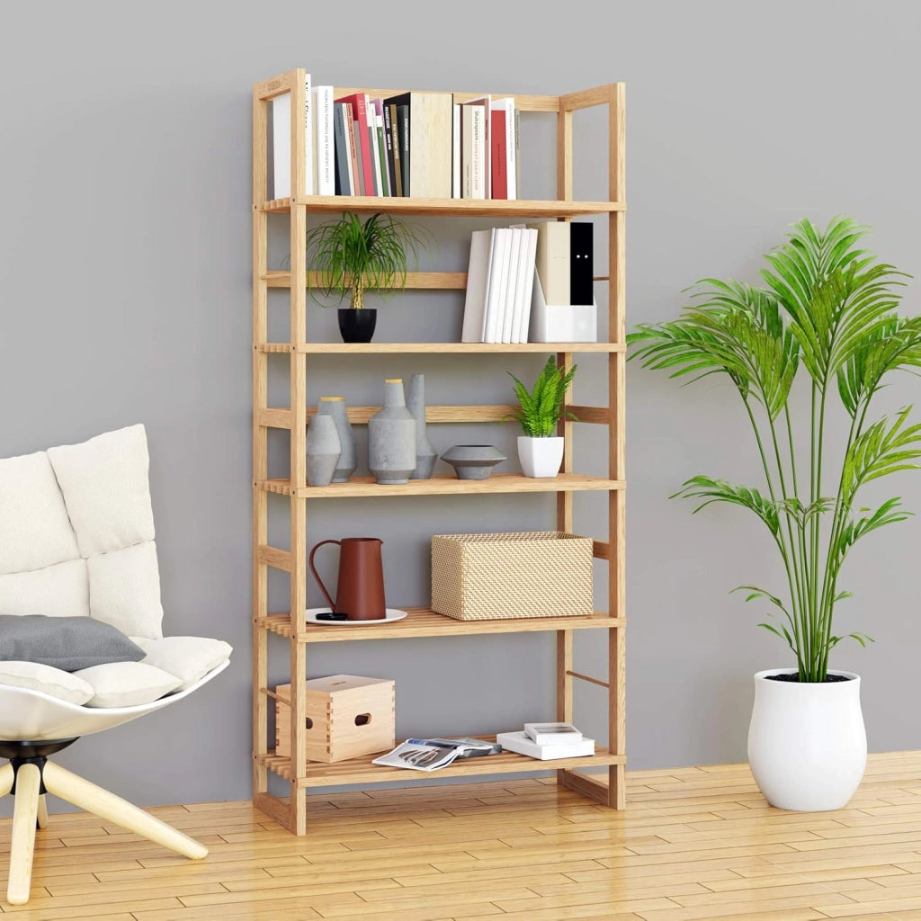 Set 2x Scaffale da bagno in Legno 5 Ripiani Mobiletto Cantina 135,5x58x27cm Libreria Salvaspazio Portaoggetti