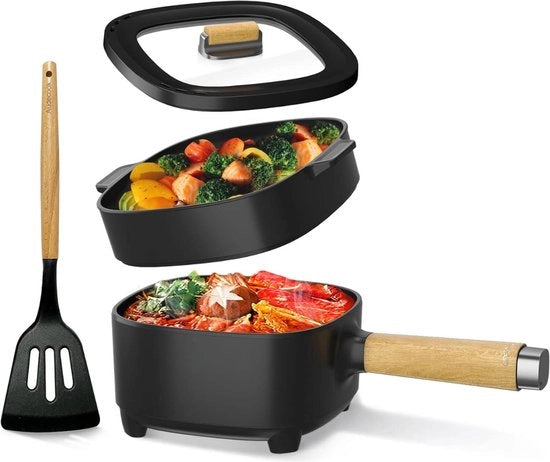 Fonduta elettrica – Piatto di fonduta elettrico multifunzionale 2L - Fonduta cinese 350/800Watt – Piatto di salsiccia – Frittiera – Piatto caldo – Stomatore – Cottura lenta – Facile da pulire - Nero