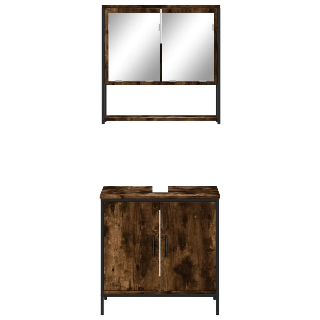Set Mobili da Bagno | Armadio da bagno 2 pz Rovere Fumo in Legno Multistrato