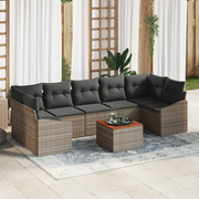Set di divano da giardino 8 pezzi con cuscini grigio in polyrattan e acacia
