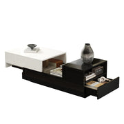 Tavolino da caffè con 2 cassetti e piano alzabile; per soggiorno; 100×50×38 cm; bianco nero