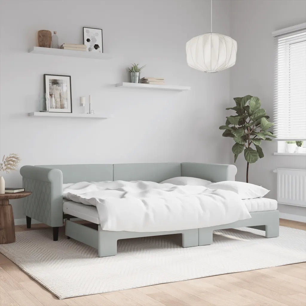 Divano Letto Estraibile Materassi Grigio Chiaro 90x190 Velluto