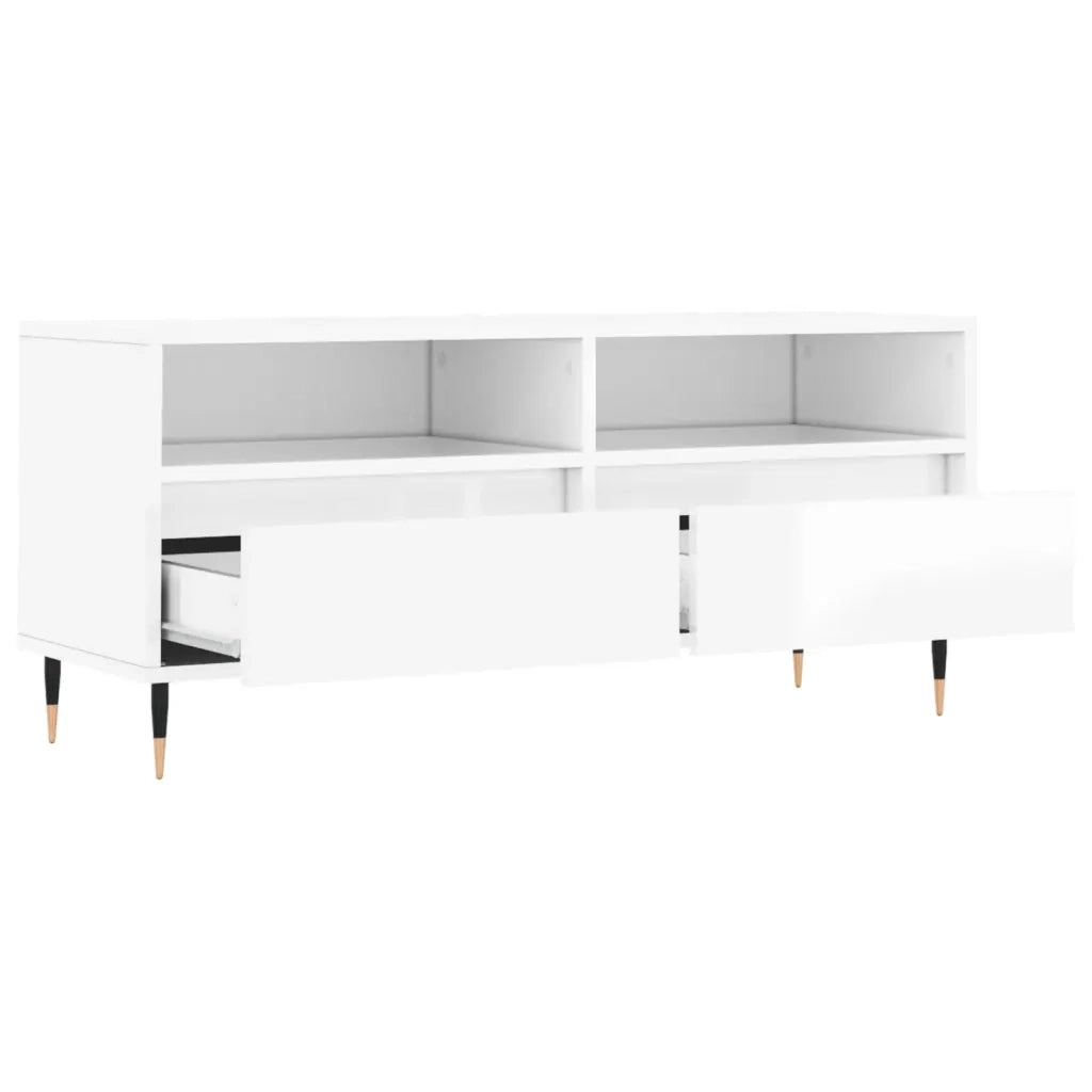 Mobile Porta TV Bianco Lucido 100x34,5x44,5cm Legno Multistrato
