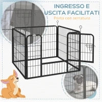 Recinto per Cani Pieghevole in Metallo, per Interno ed Esterno con Porta e Picchetti, 82x82x60cm Grigio