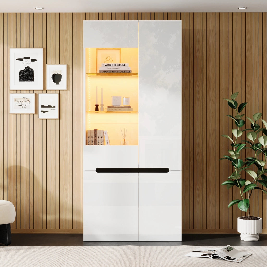 Vetrina verticale con LED Bluetooth; 4 ante; 80 x 35 x 180 cm; MDF bianco
