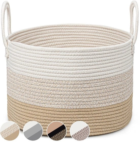 Cestello in Tessuto di Cotone - Contenitore per Giocattoli - Manuale - 40 x 25 cm - 2 Maniglie - Giallo Miele