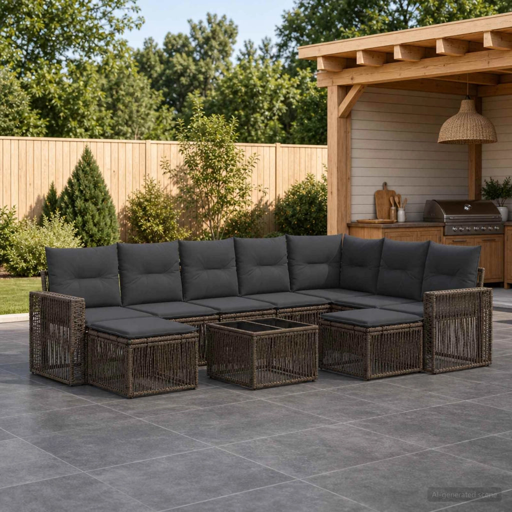 Set Divano da Giardino 10 pz Grigio e Grigio Scuro polyrattan 3435314