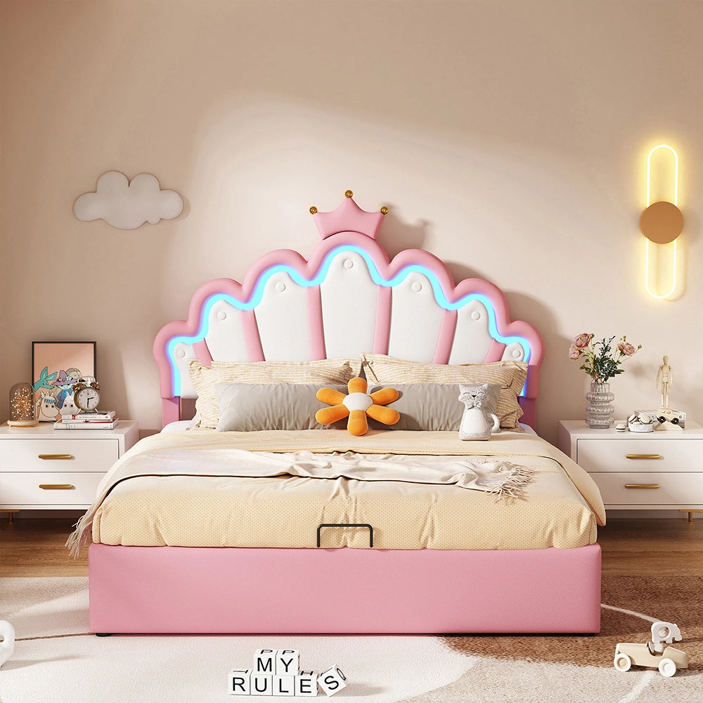 Letto a scomparto 140x200 cm - Xylo - LED regolabile imbottitura morbida rosa