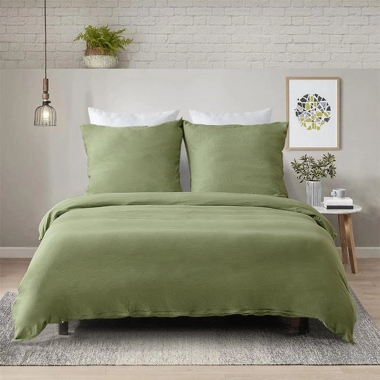 Set da letto 4 pezzi, 135 x 200 cm, set da letto verde, coperta 135 x 200 cm, microfibra morbida, 2 lenzuola e 2 federe 80 x 80 cm, con chiusura a cerniera