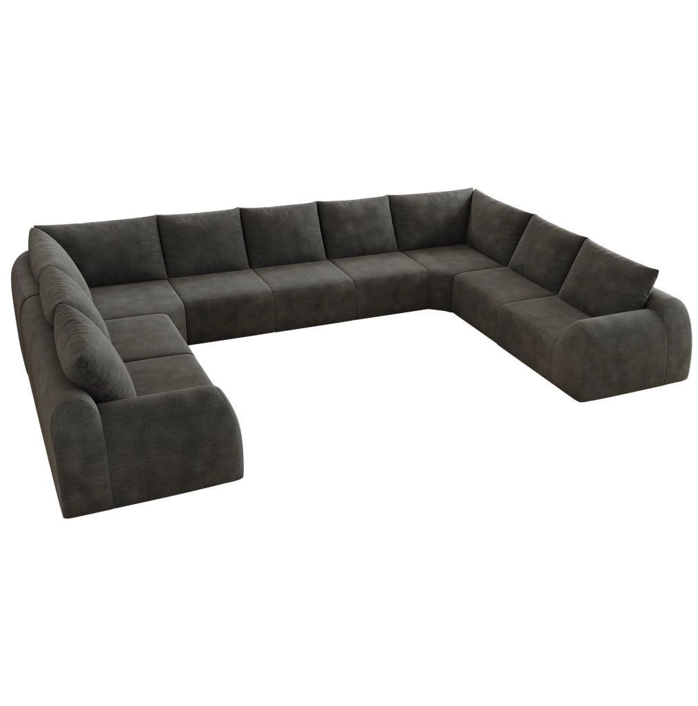 Divano a U 411x267x85 cm in tessuto chenille grigio scuro con imbottitura in foam