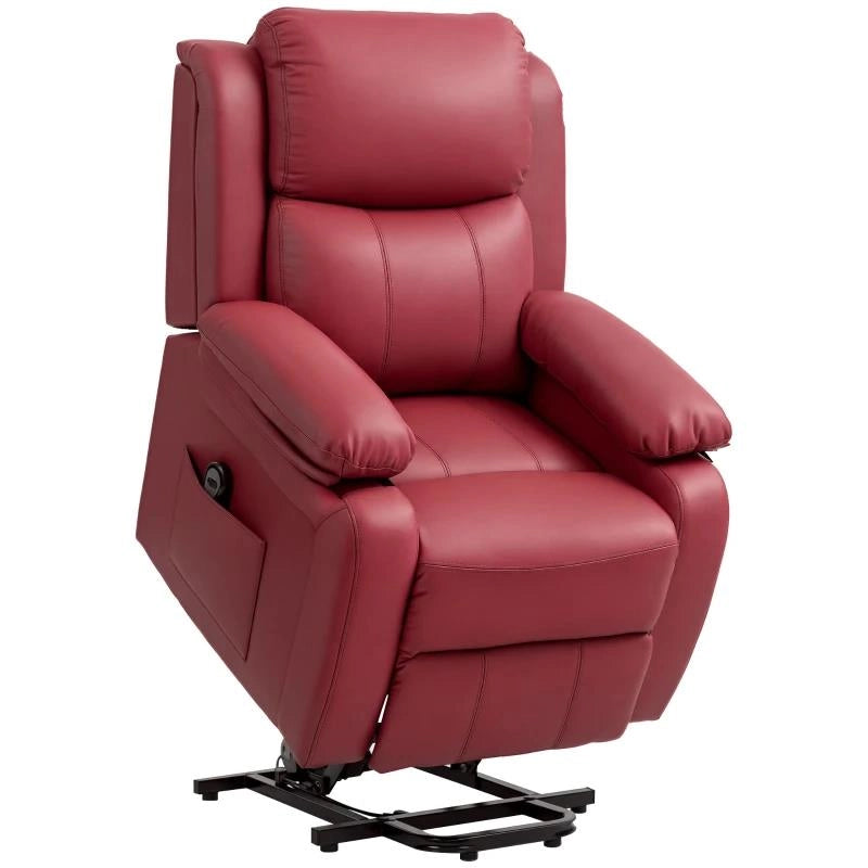 POLTRONA ALZAPERSONA RECLINABILE CON POGGIAPIEDI E TELECOMANDO IN PELLE PU 76X90X105 CM ROSSO