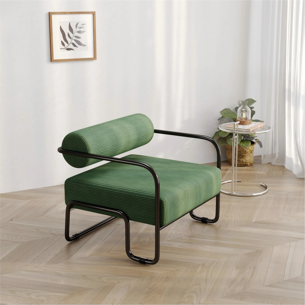 POLTRONA Lounge 68,5x73x70,5 cm in Corduroy Verde con struttura in metallo nero